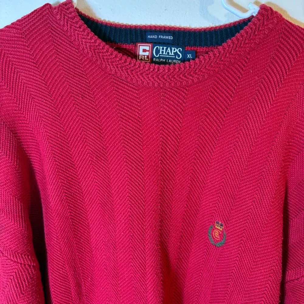 Vintage Y2K Chaps Ralph Lauren Hand Framed Cotton Sweater Red XL‎